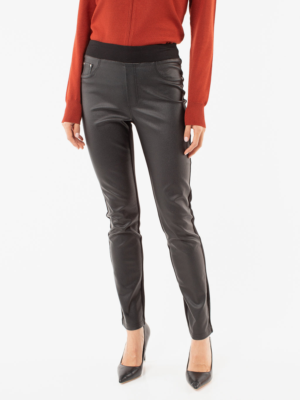 Pull-on faux-leather pant