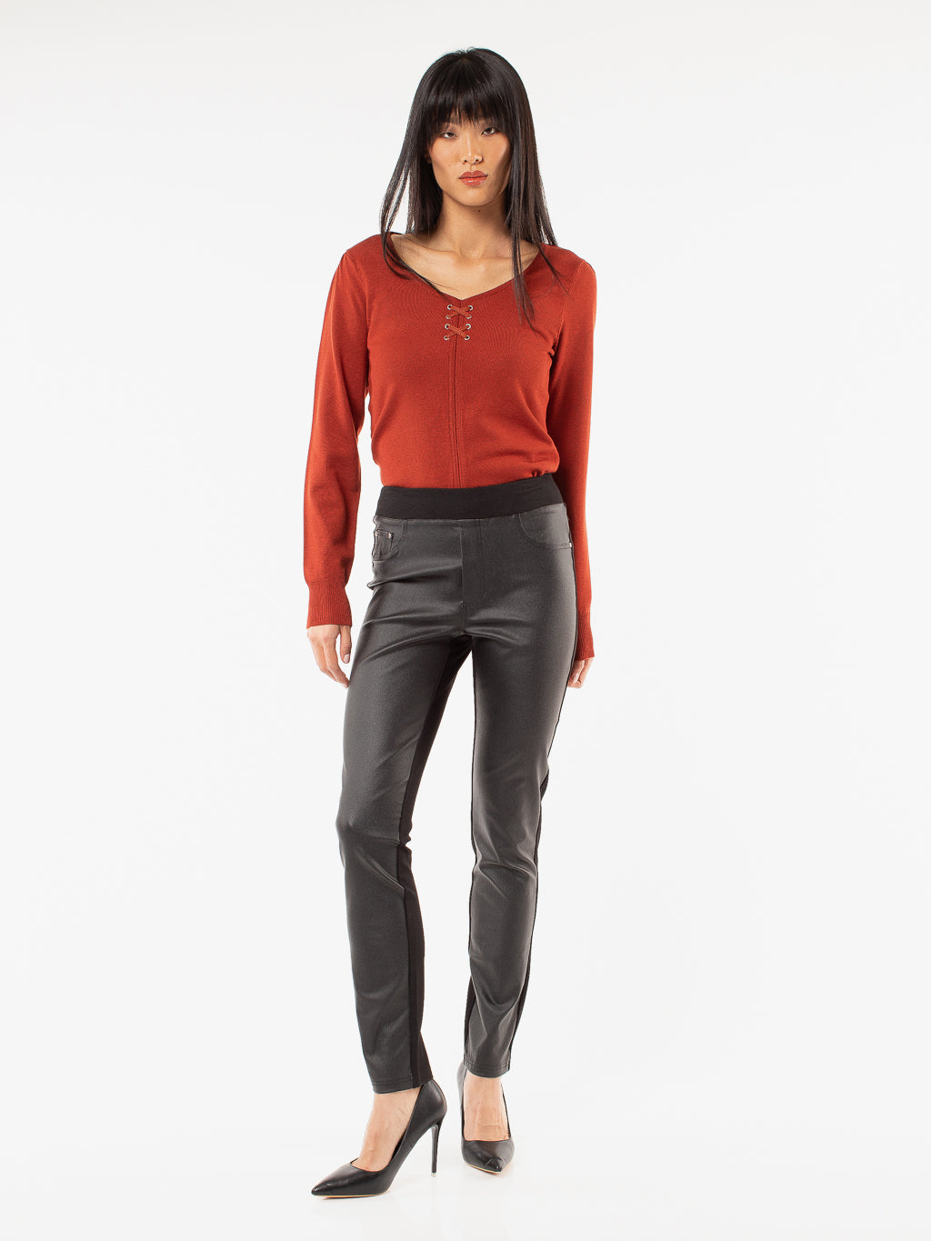 Pull-on faux-leather pant