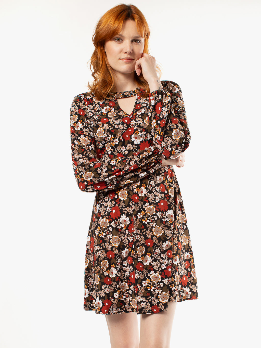 Robe ligne A imprimée avec détails à l'envolure