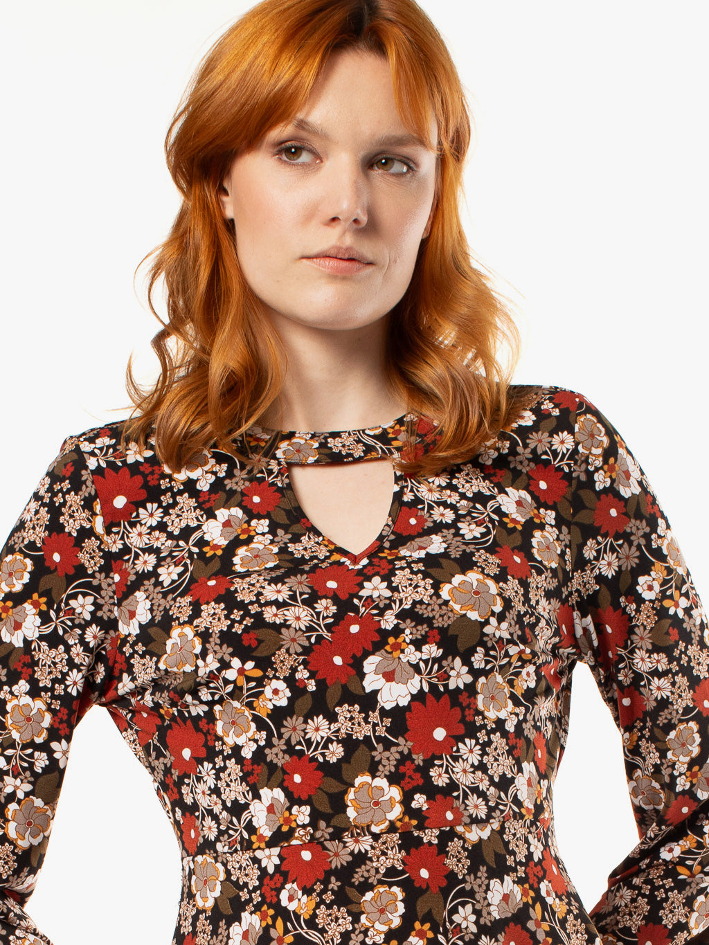Robe ligne A imprimée avec détails à l'envolure