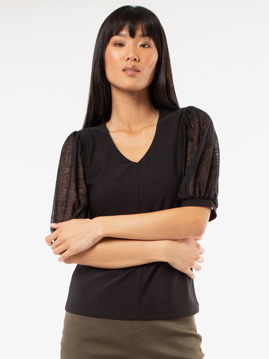 Balloon-sleeve semi-fitted t-shirt