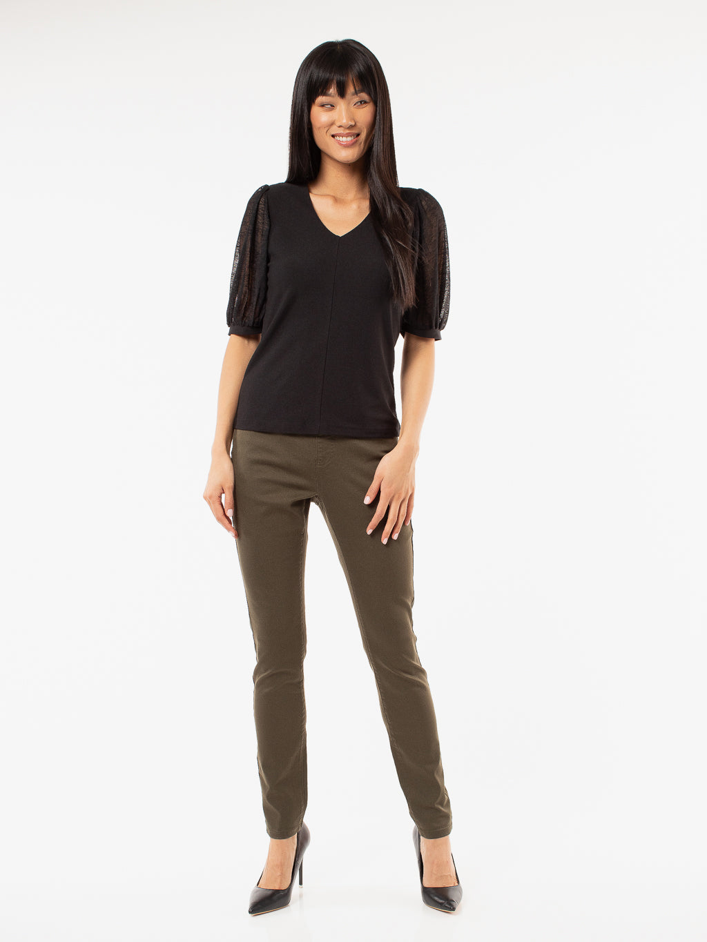 Balloon-sleeve semi-fitted t-shirt