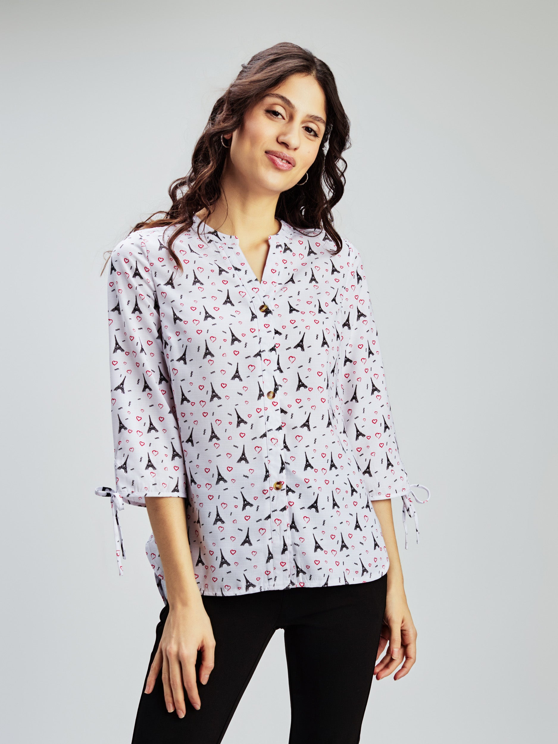3/4-sleeve loose blouse with buttons