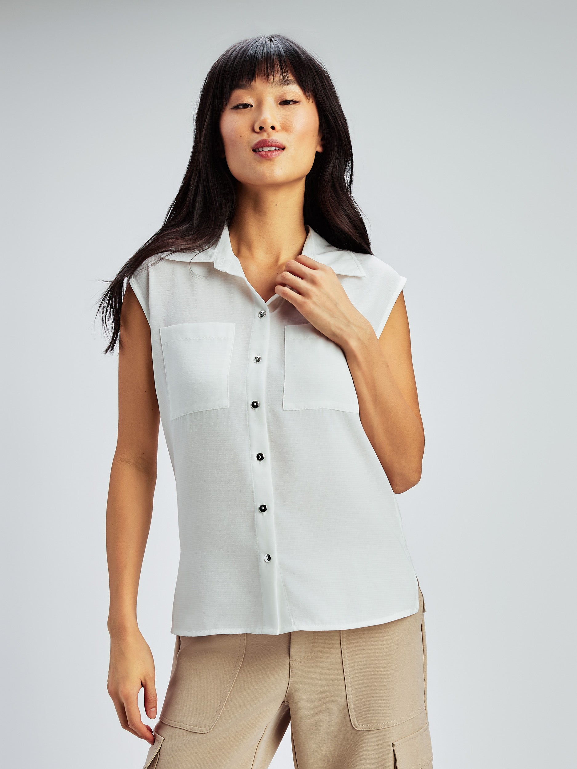 Blouse sans manches ample avec boutons