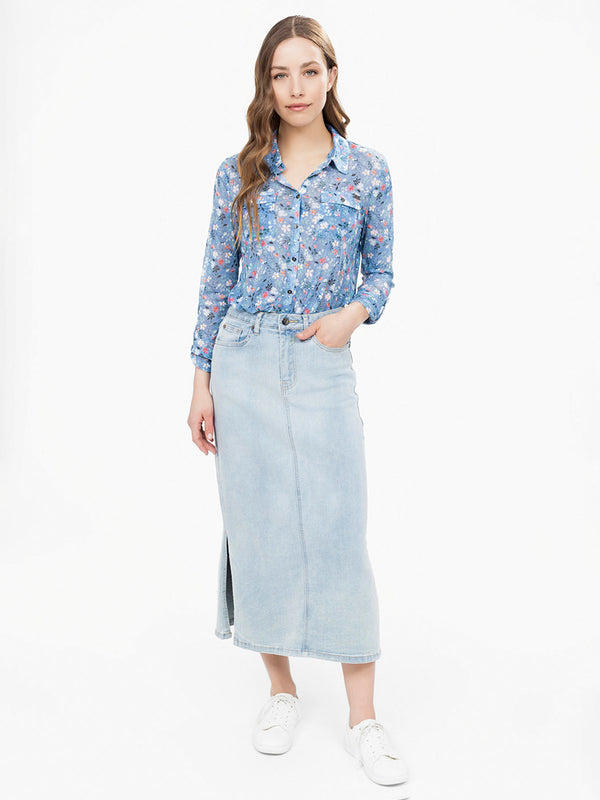 Straight denim long skirt