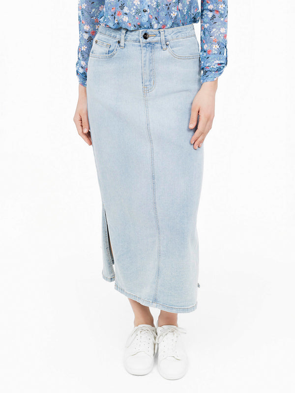 Straight denim long skirt