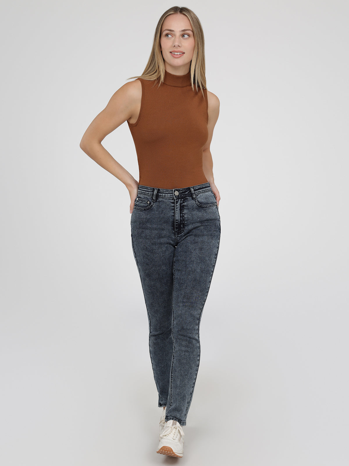 Pantalon skinny à taille haute de denim