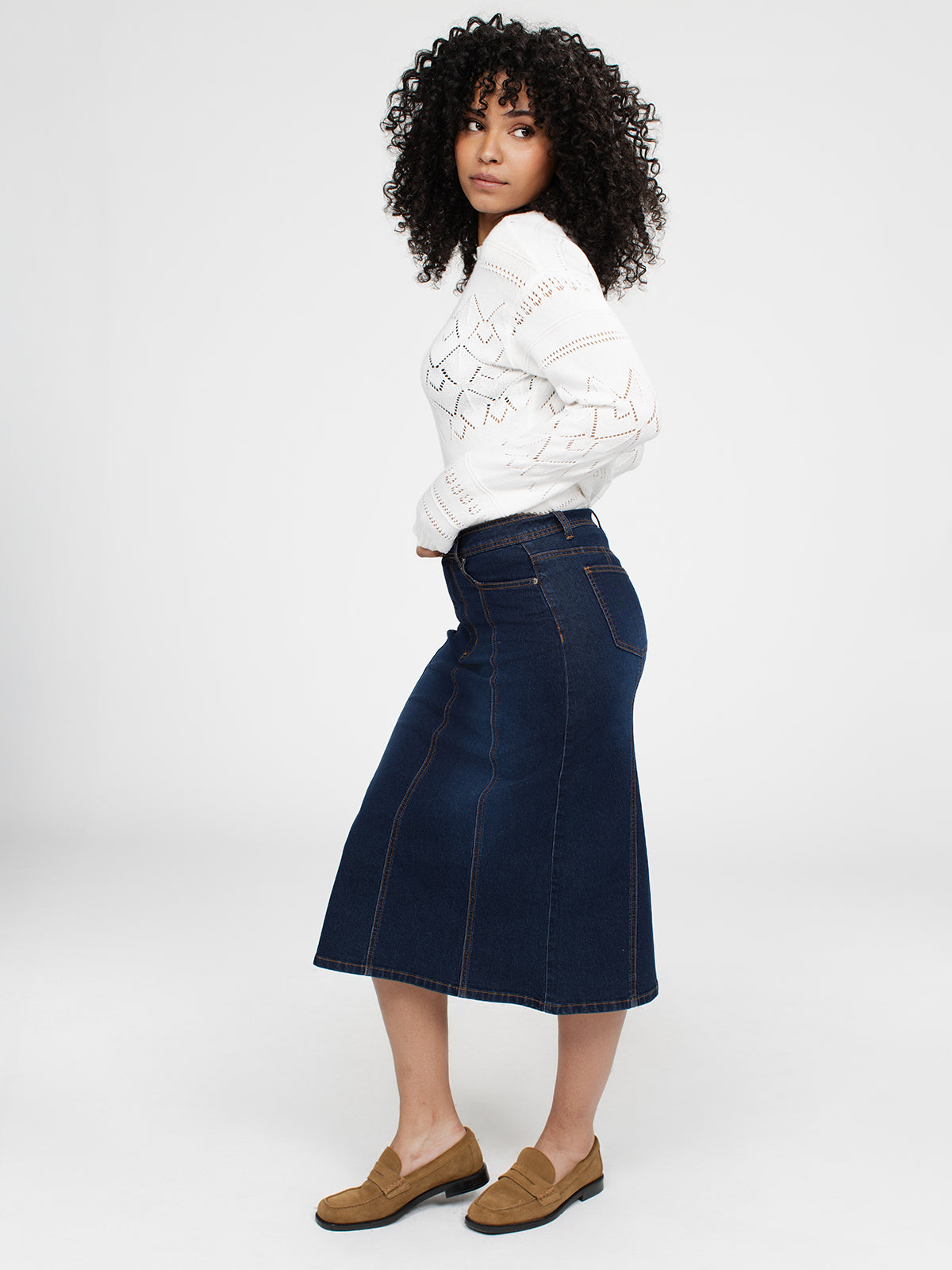 Straight denim long skirt