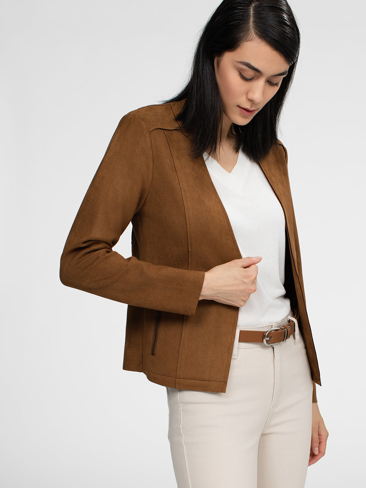 Long-sleeve knit semi-fitted vest