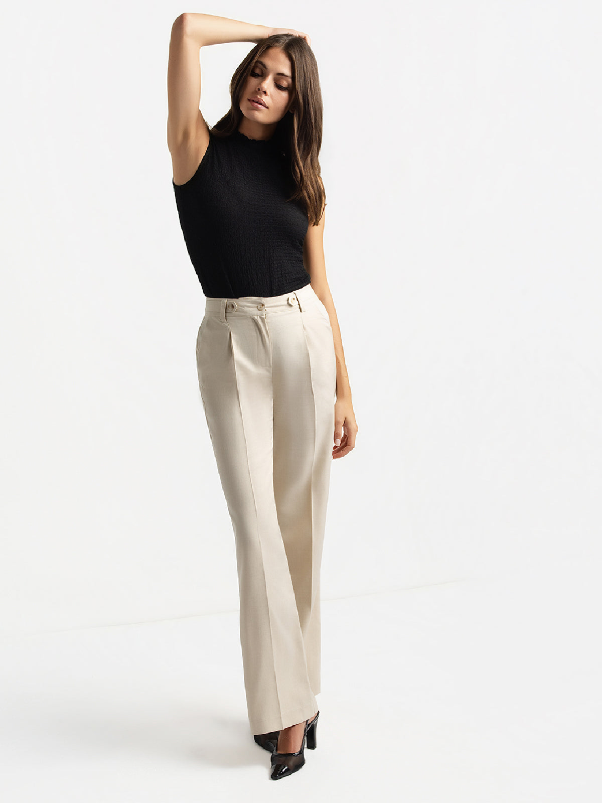 Pantalon habillé large à taille haute