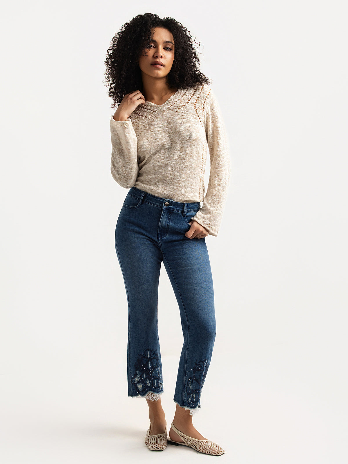 Pantalon en denim semi-évasé