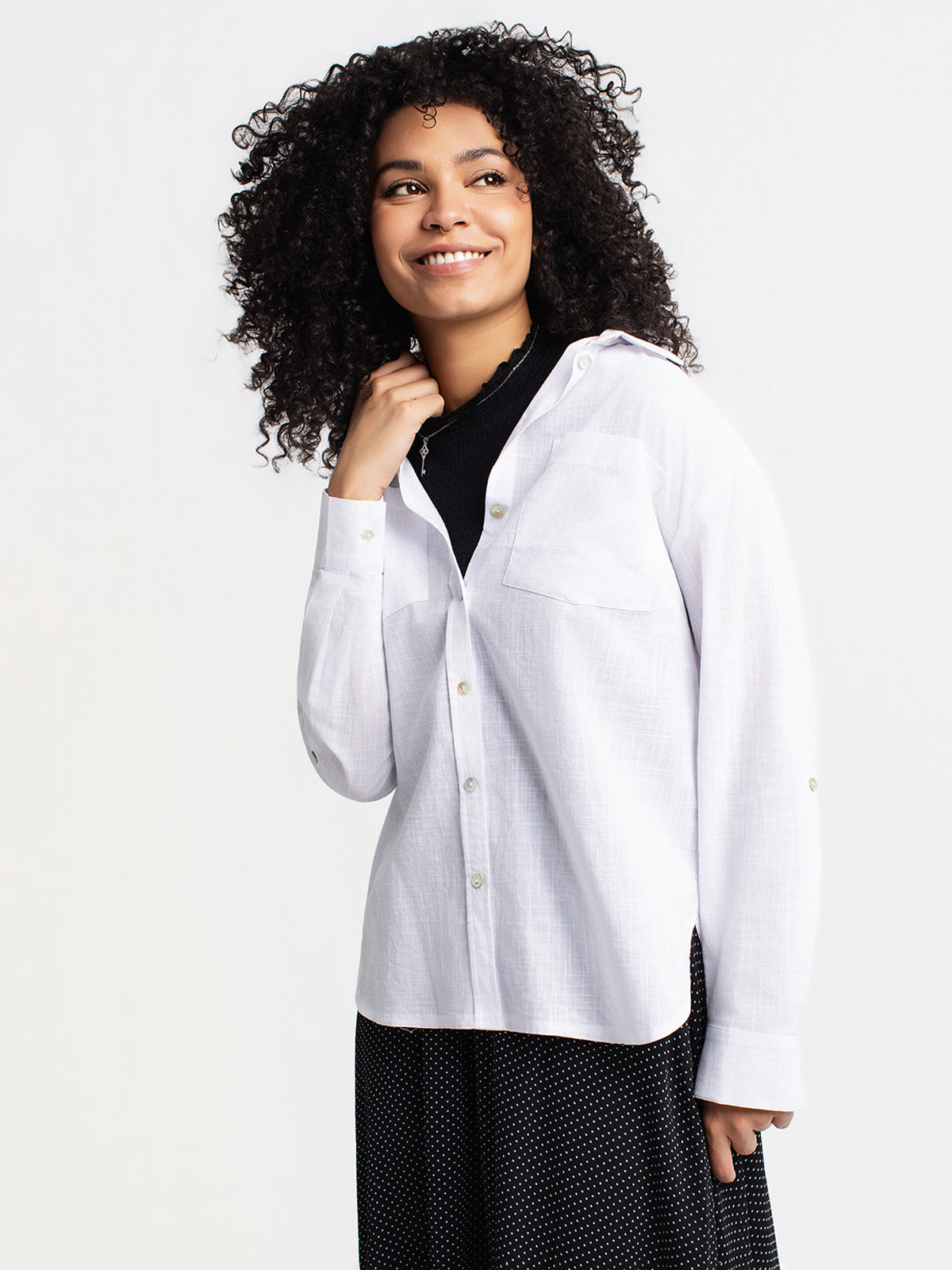 Blouse ample à manches longues avec boutons