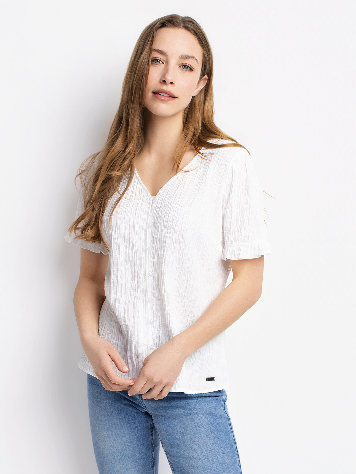 Short-sleeve button-up blouse