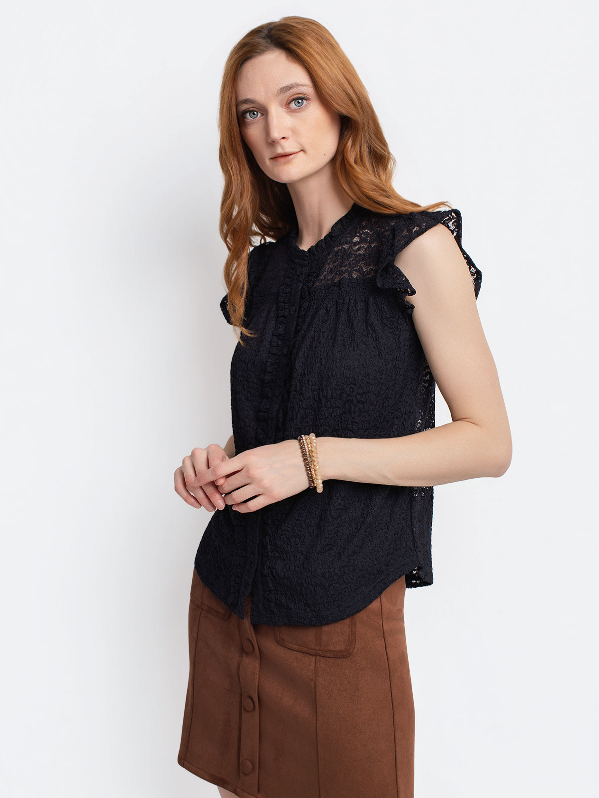 Short-sleeve button-front blouse