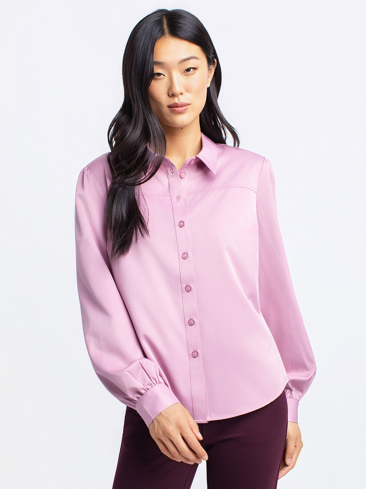 Long-sleeve button-up blouse