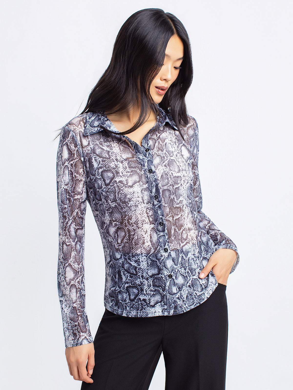 Long-sleeve button-up blouse