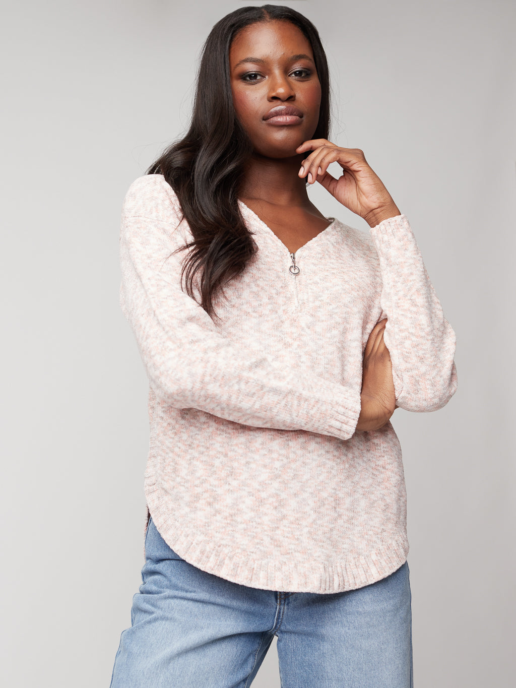 Long-sleeve ftted knit pullover sweater