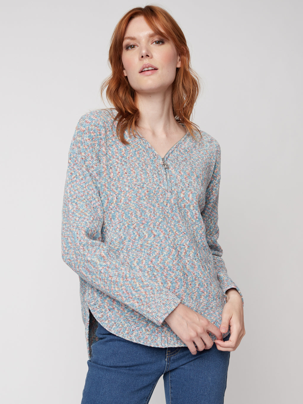 Long-sleeve ftted knit pullover sweater