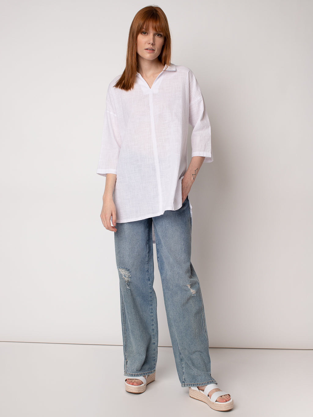 3/4-sleeve semi-fitted tunic