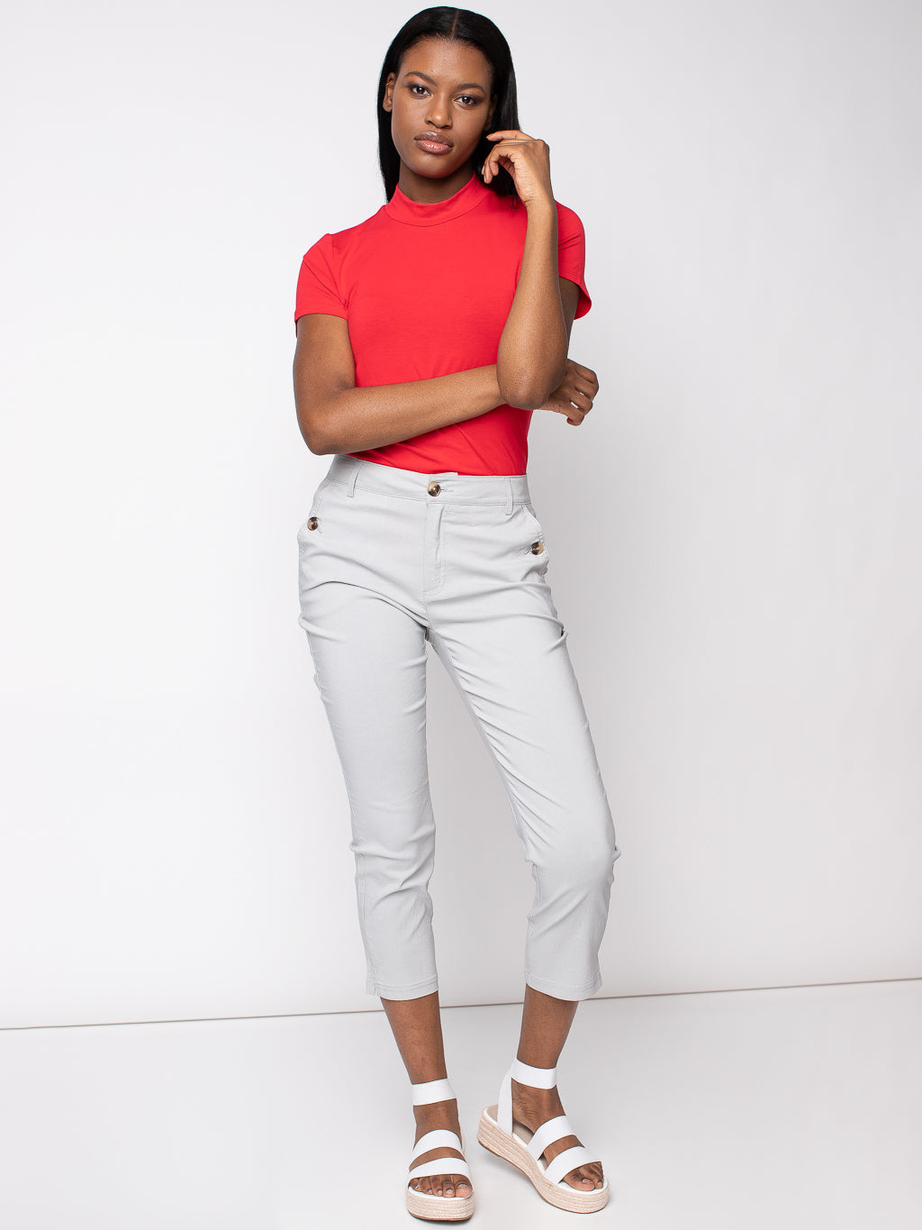 Pantalon Golfino femme 4 bleu blanc imprimé stretch slim capri taille Pantalon Golfino femme 4 bleu blanc imprimé stretch slim capri taille